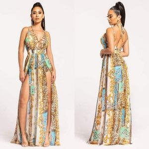 Golden Goddess Romper Maxi Dress